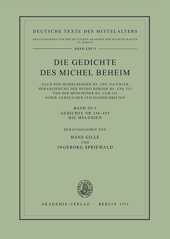 Michael Beheim: Die Gedichte des Michel Beheim / Gedichte Nr. 358453. Die Melodien