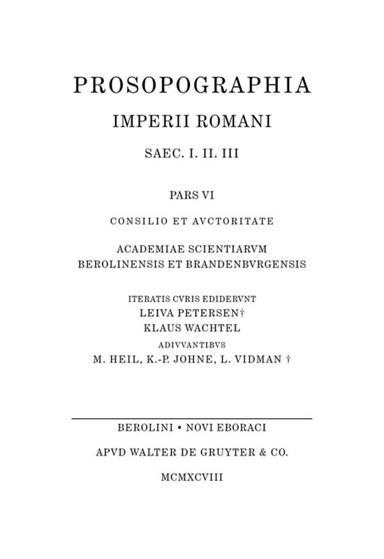Prosopographia Imperii Romani Saec I, II, III / (P)