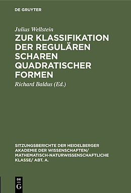 E-Book (pdf) Zur Klassifikation der regulären Scharen quadratischer Formen von Julius Wellstein