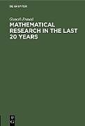 Livre Relié Mathematical Research in the last 20 years de Ganesh Prasad