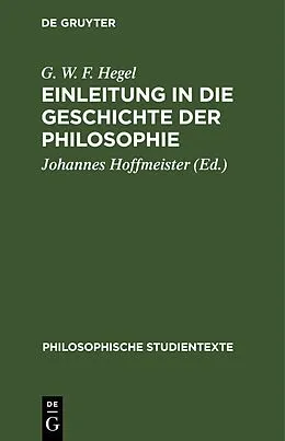 E-Book (pdf) Einleitung in die Geschichte der Philosophie von G. W. F. Hegel