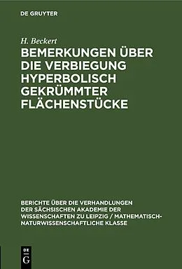 E-Book (pdf) Bemerkungen über die Verbiegung hyperbolisch gekrümmter Flächenstücke von H. Beckert