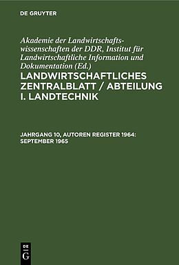 Fester Einband Landwirtschaftliches Zentralblatt / Abteilung I. Landtechnik / September 1965 von 