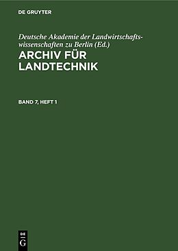 E-Book (pdf) Archiv für Landtechnik / Archiv für Landtechnik. Band 7, Heft 1 von 