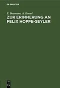 E-Book (pdf) Zur Erinnerung an Felix Hoppe-Seyler von E. Baumann, A. Kossel