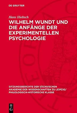 E-Book (pdf) Wilhelm Wundt und die Anfänge der experimentellen Psychologie von Hans Hiebsch