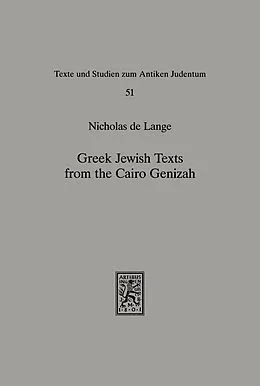 E-Book (pdf) Greek Jewish Texts from the Cairo Geniza von Nicholas De Lange