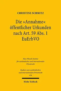 E-Book (pdf) Die "Annahme" öffentlicher Urkunden nach Art. 59 Abs. 1 EuErbVO von Christine Schmitz