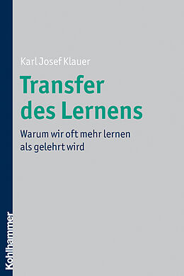 Kartonierter Einband Transfer des Lernens von Karl Josef Klauer