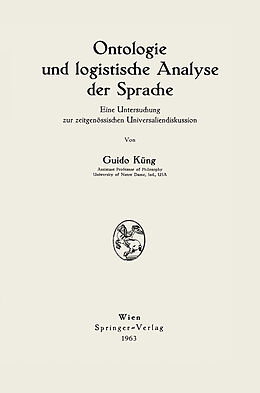 Kartonierter Einband Ontologie und logistische Analyse der Sprache von Guido Küng