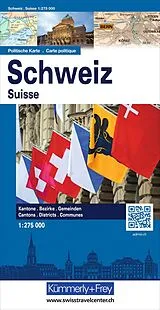 gefaltete (Land)Karte Kümmerly+Frey Schweiz, Karte politisch 1:275.000 von 