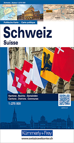 gefaltete (Land)Karte Schweiz Politische Karte 1:275'000 von 