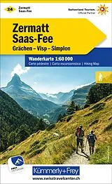 gefaltete (Land)Karte Kümmerly+Frey Wanderkarte 24 Zermatt, Saas-Fee 1:60.000 von 