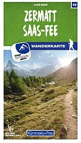 gefaltete (Land)Karte Kümmerly+Frey Wanderkarte 49 Zermatt, Saas-Fee 1:40.000 von 