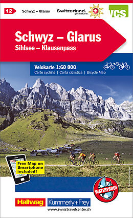 gefaltete (Land)Karte Schwyz - Glarus - Shilsee - Klausenpass Nr. 12 Velokarte 1:60 000 von 