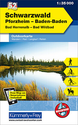 gefaltete (Land)Karte Schwarzwald - Pforzheim - Baden-Baden Bad Herrenalb - Bad Wildbad Nr. 52 Outdoorkarte Deutschland 1:35 000 von 