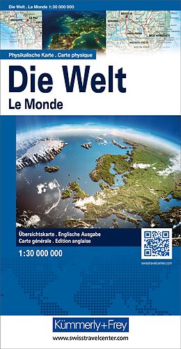 gefaltete (Land)Karte Kümmerly+Frey Weltkarte physikalisch 1:30 Mio. von 