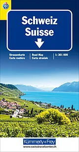 gefaltete (Land)Karte Kümmerly+Frey Strassenkarte TCS Schweiz 1:301.000 von 