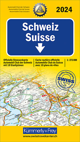 gefaltete (Land)Karte Schweiz 2024, Strassenkarte ACS 1:275'000 von 