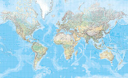 (Land)Karte Weltkarte physikalisch Poster 1:20 Mio. Plano gerollt in Röhre 202 x 123 cm von 