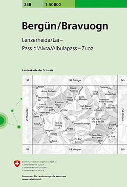 gefaltete (Land)Karte 258 Bergün/Bravuogn von Bundesamt für Landestopografie swisstopo