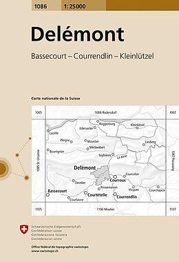 gefaltete (Land)Karte 1086 Delémont von 