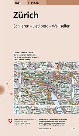 gefaltete (Land)Karte 1091 Zürich von 