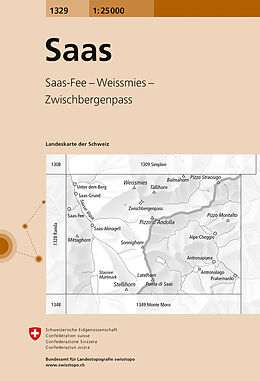 gefaltete (Land)Karte 1329 Saas von Bundesamt für Landestopografie swisstopo