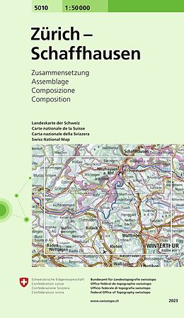 gefaltete (Land)Karte 5010 Zürich - Schaffhausen von 