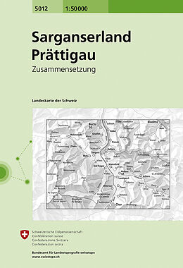gefaltete (Land)Karte 5012 Sarganserland - Prättigau von Bundesamt für Landestopografie swisstopo