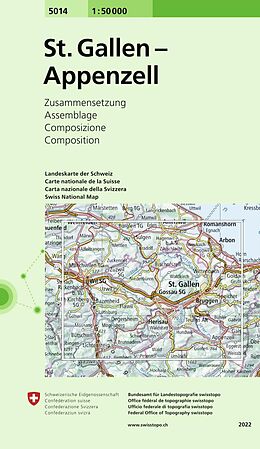 gefaltete (Land)Karte 5014 St. Gallen - Appenzell von 