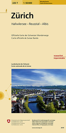 gefaltete (Land)Karte 225T Zürich Wanderkarte von Bundesamt für Landestopografie swisstopo