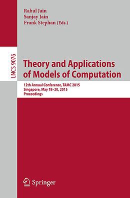 Couverture cartonnée Theory and Applications of Models of Computation de 