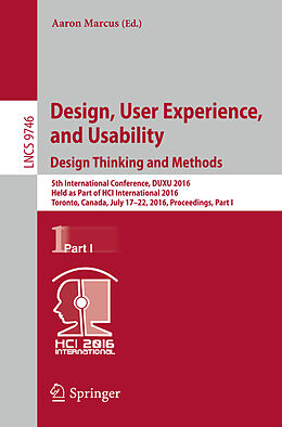 Couverture cartonnée Design, User Experience, and Usability: Design Thinking and Methods de 