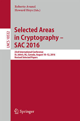 Kartonierter Einband Selected Areas in Cryptography   SAC 2016 von 