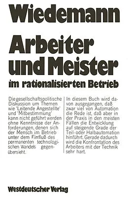 E-Book (pdf) Arbeiter und Meister im rationalisierten Betrieb von Herbert Wiedemann