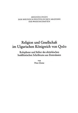 E-Book (pdf) Religion und Gesellschaft im Uigurischen Königreich von Qoo von Peter Zieme