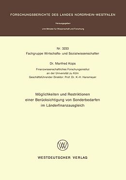 E-Book (pdf) Möglichkeiten und Restriktionen einer Berücksichtigung von Sonderbedarfen im Länderfinanzausgleich von Manfred Kops