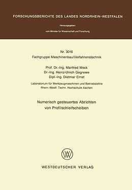 E-Book (pdf) Numerisch gesteuertes Abrichten von Profilschleifscheiben von Manfred Weck