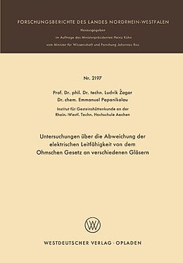 E-Book (pdf) Untersuchungen über die Abweichung der elektrischen Leitfähigkeit von dem Ohmschen Gesetz an verschiedenen Gläsern von Ludvik agar