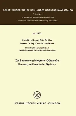 E-Book (pdf) Zur Bestimmung integraler Gütemaße linearer, zeitinvarianter Systeme von Otto Schäfer