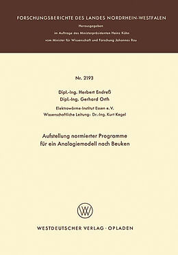 E-Book (pdf) Aufstellung normierter Programme für ein Analogiemodell nach Beuken von Herbert Endress