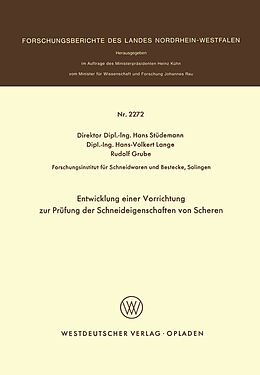 E-Book (pdf) Entwicklung einer Vorrichtung zur Prüfung der Schneideigenschaften von Scheren von Hans Stüdemann