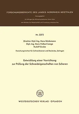 E-Book (pdf) Entwicklung einer Vorrichtung zur Prüfung der Schneideigenschaften von Scheren von Hans Stüdemann