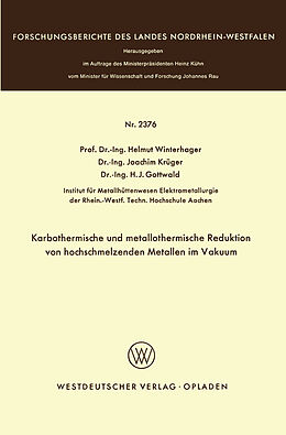 E-Book (pdf) Karbothermische und metallothermische Reduktion von hochschmelzenden Metallen im Vakuum von Helmut Winterhager