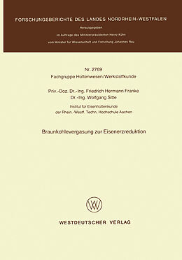 E-Book (pdf) Braunkohlevergasung zur Eisenerzreduktion von Friedrich Hermann Franke