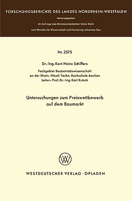 E-Book (pdf) Untersuchungen zum Preiswettbewerb auf dem Baumarkt von Karl-Heinz Schiffers