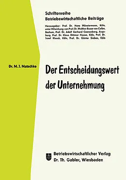 E-Book (pdf) Der Entscheidungswert der Unternehmung von Manfred Jürgen Matschke