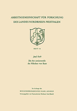 Kartonierter Einband Die Ars coniecturalis des Nikolaus von Kues von Josef Koch