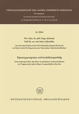 Kartonierter Einband Eignungsprognose und Ausbildungserfolg von Hugo Schmale